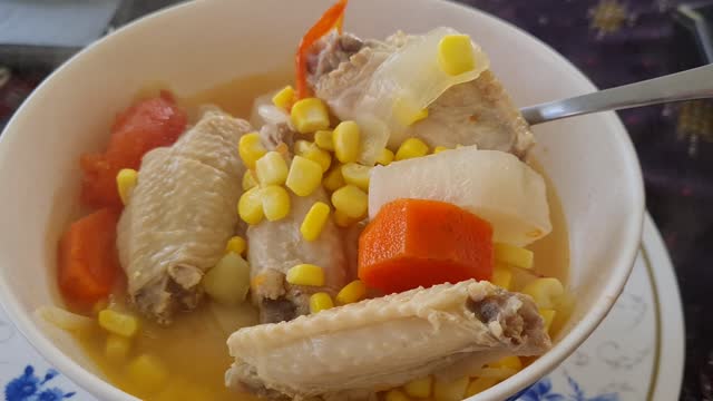 Homemade chicken and veg soup.