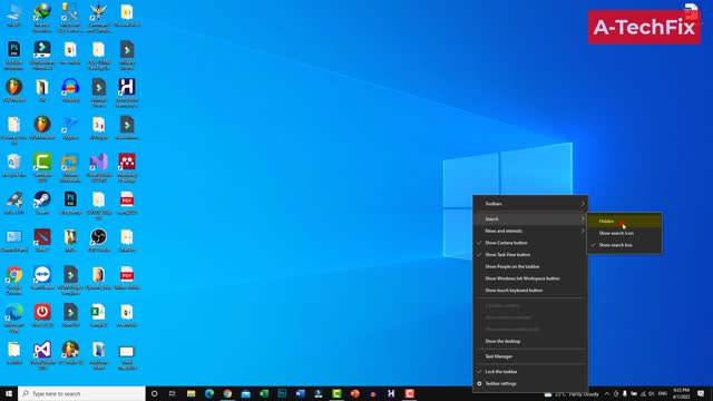 How to hide search bar in windows 10