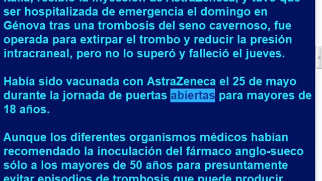 Muere joven sana de 18 años, tras recibir vacuna AstraZeneca en Italia