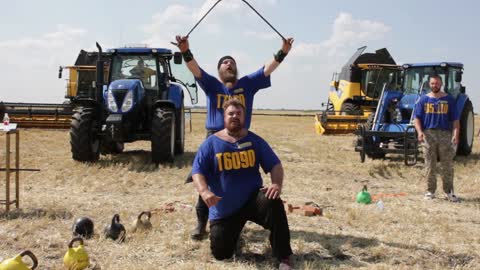 Man Tests His Neck Strength Against Metal Beam