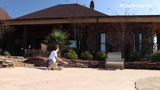 White shirt frontflip backyard concrete near pool hits butt