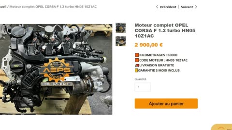 AEPSPIECES.COM - Moteur complet OPEL CORSA F 1.2 turbo HN05 10Z1AC