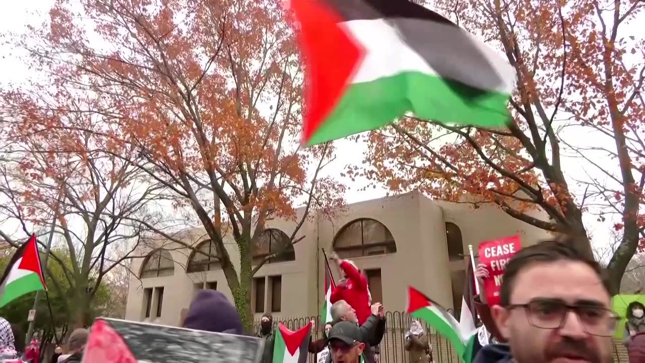 Pro-Palestinians hold rally outside Israeli Embassy in DC