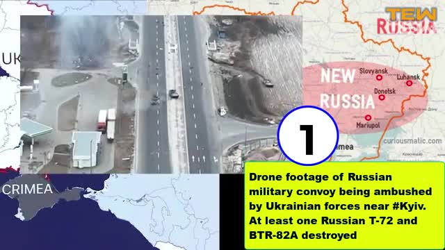 Drone Footage of Russian Military Convoy Ambushed by Ukrainian Forces Near Kyiv Ukraine war footage