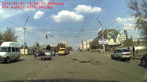 Motorcycle Crash At Big Intersection