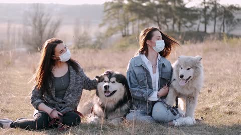 beautiful girl and cute puppies