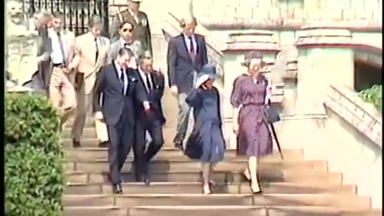 President Reagan horseback riding with Queen Elizabeth II at Windsor castle on June 8, 1982