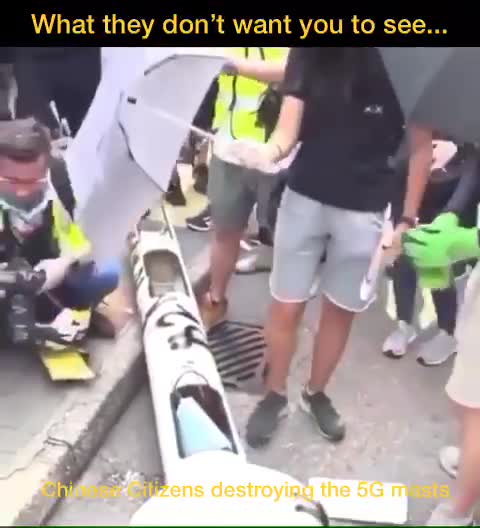 gente de China destruyendo antenas 5G celulares chinese people destroying 5G masts