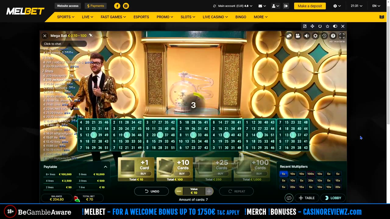 100.000X ON MEGA BALL LUCKY HIT