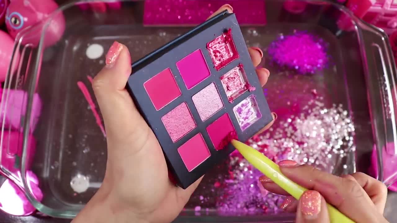 "Big Mega PINK!"Mixing "Neon Pink"Makeup,More Stuff Into slime!Most Satisfying Slime Video.