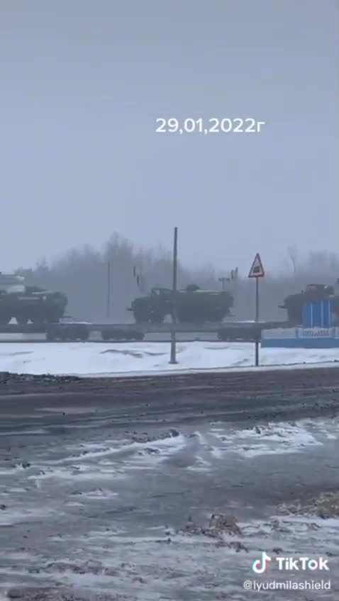 GRAD rockets and fuel trucks on a train headed to Mozyr near Ukraine