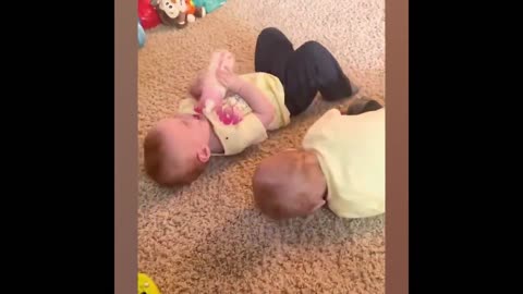 A fun moment for a baby to fight