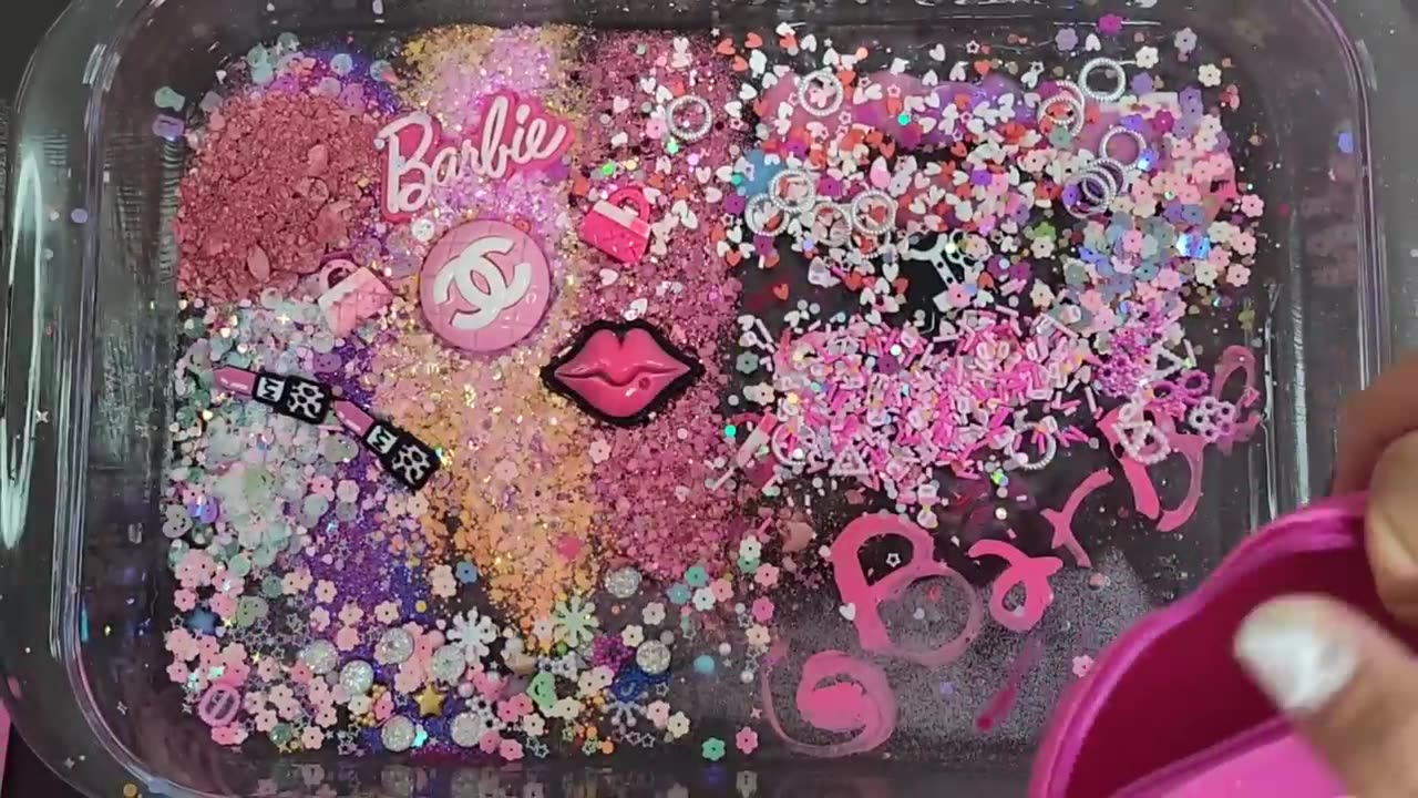 Barbie Slime Mixing Makeup,Parts,Glitter Into Slime. Satisfying slime videos. #ASMR#satisfying#slime