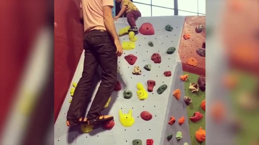 2yr Old Climbs Rock Wall For the First Time