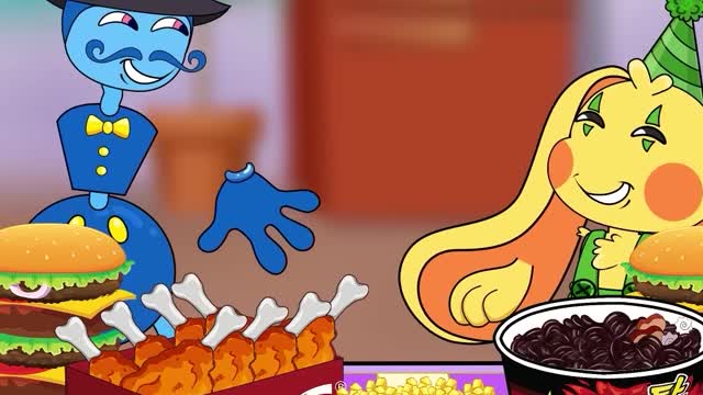 (Animation) Lovely eating fast food cartoon