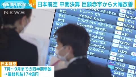 日本航空 赤字が大幅改善 7月から9月までの四半期で約3年ぶり黒字(2022年11月1日)