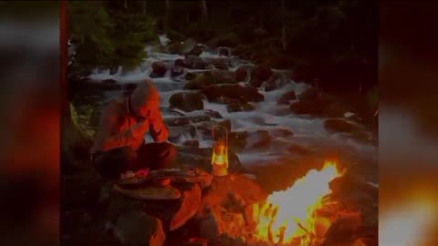 Tastes delicious! Cooking Fresh Salmon By The River - Survival Cooking ASMR