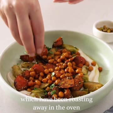 "Sensational Flavors Unite: Heavenly Sweet & Spicy Roasted Veggies on a Bed of Creamy White Bean Spread"