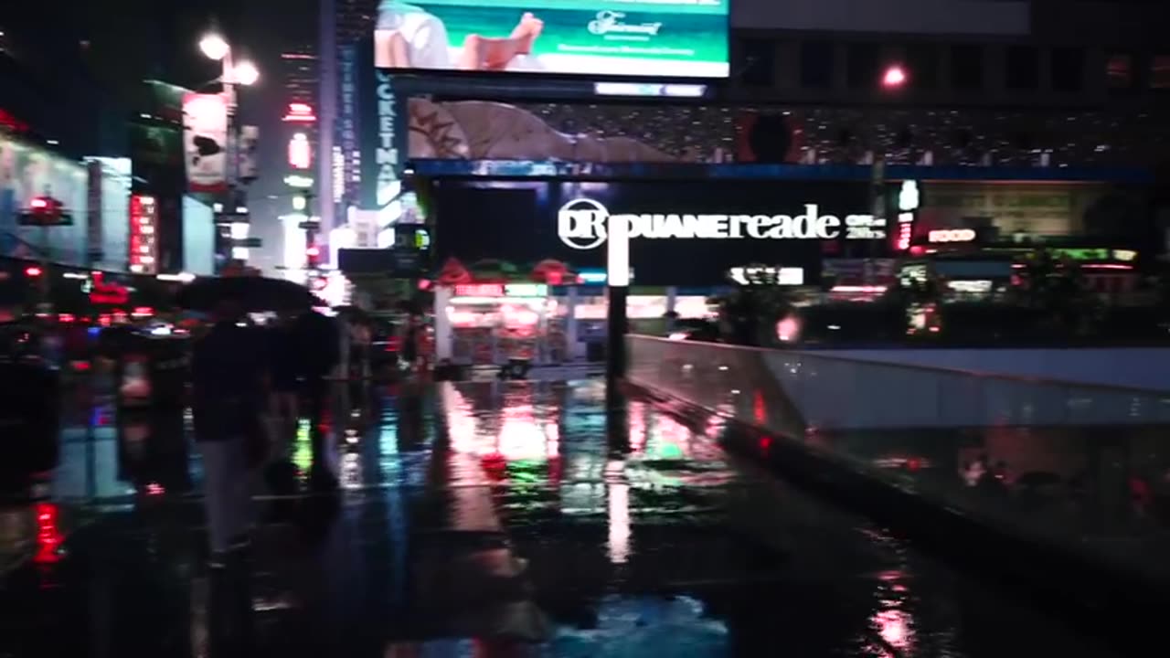 Walking in Heavy Thunderstorm at Night in NYC (Umbrella Binaural 3D Rain Sounds) ASMR 4K