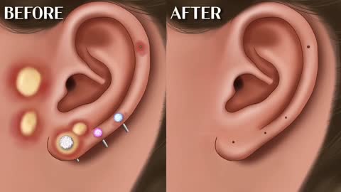ASMR Satisfying Penetration Purulent Removal Animation, Ear Blackheads, Sebaceous Cysts