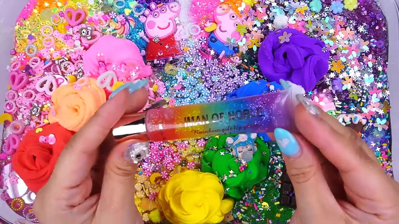 Peppa pig Rainbow Slime Mixing Random Cute,shiny things into slime #ASMR #Satisfying#slimevideo #슬라임