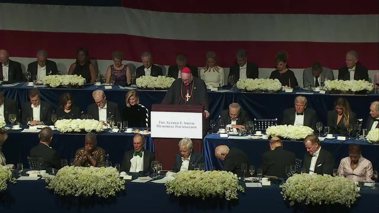 Donald Trump delivers remarks at the Al Smith dinner