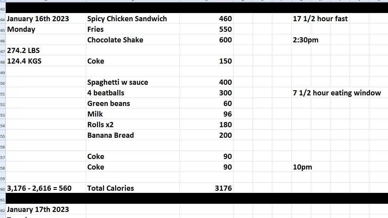 Daily Calorie Count: January 16th