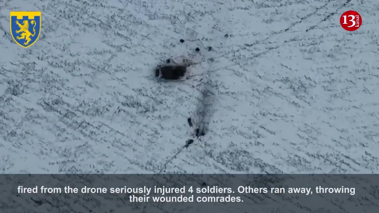 RUSSIAN SOLDIERS CROSSING ACROSS THE SNOWY UKRAINIAN STEPPES - TANKS OF RUSSIANS WERE FIRED UPON