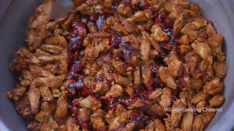 Peri peri chicken making and eating