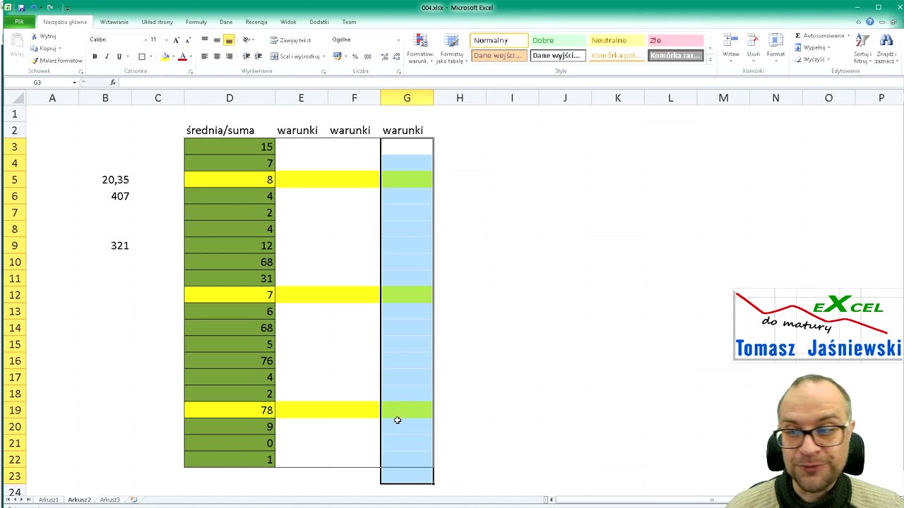 Lekcja 4. Excel - niby policzy, ale stawia warunki. Kurs EXCEL.