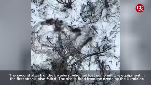 Drone doesn’t let Russians hide after they survive the burning military equipment