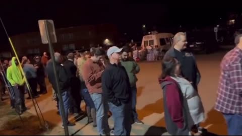 A massive line of people at the East Palestine High School. People are obviously very concerned about the toxic chemicals