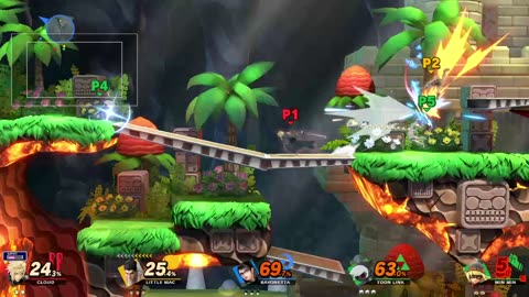 Cloud vs Little Mac vs Bayonetta vs Toon Link and Min Min on The Great Cave Offensive (Smash Bros)