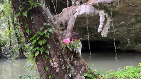 SOLO_OVERNIGHT_CAMPING_IN_THE_CAVE_-_night_swimming_and_relaxing_sounds_of_rain_ASMR