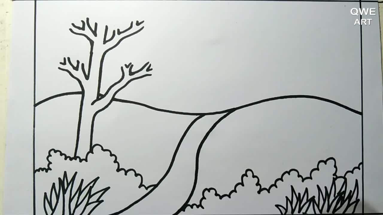 Rainbow Scenery Drawing | Landscape drawing with Mountain and Rainbow - Drawing Class- 12