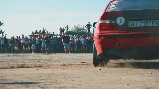 Rally. Sports car in slow motion. Drift