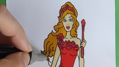 How to Draw Queen Barbie with Markers