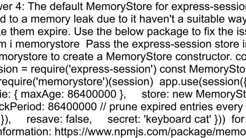 Warning connectsession MemoryStore is not designed for a production environment as it will leak mem