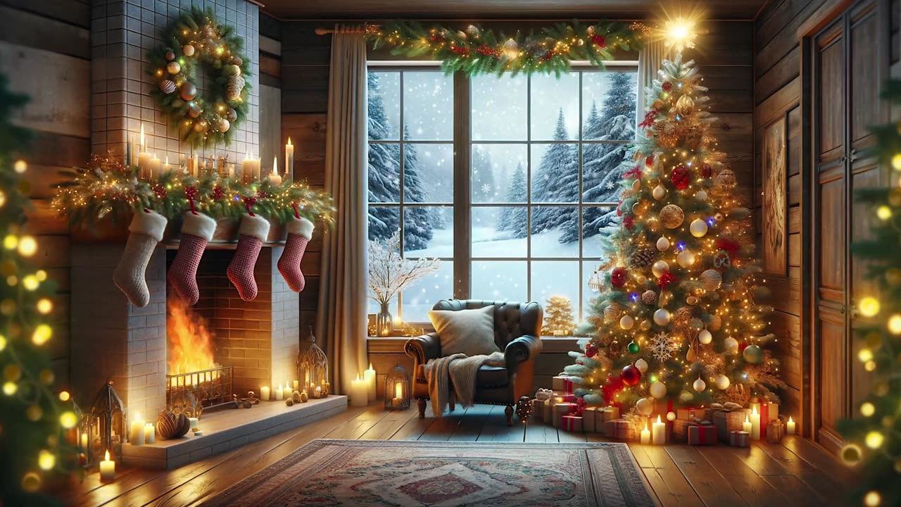 🎄CHRISTMAS MUSIC WITH CRACKLING 🔥FIREPLACE | Instrumental Cozy Christmas Ambience