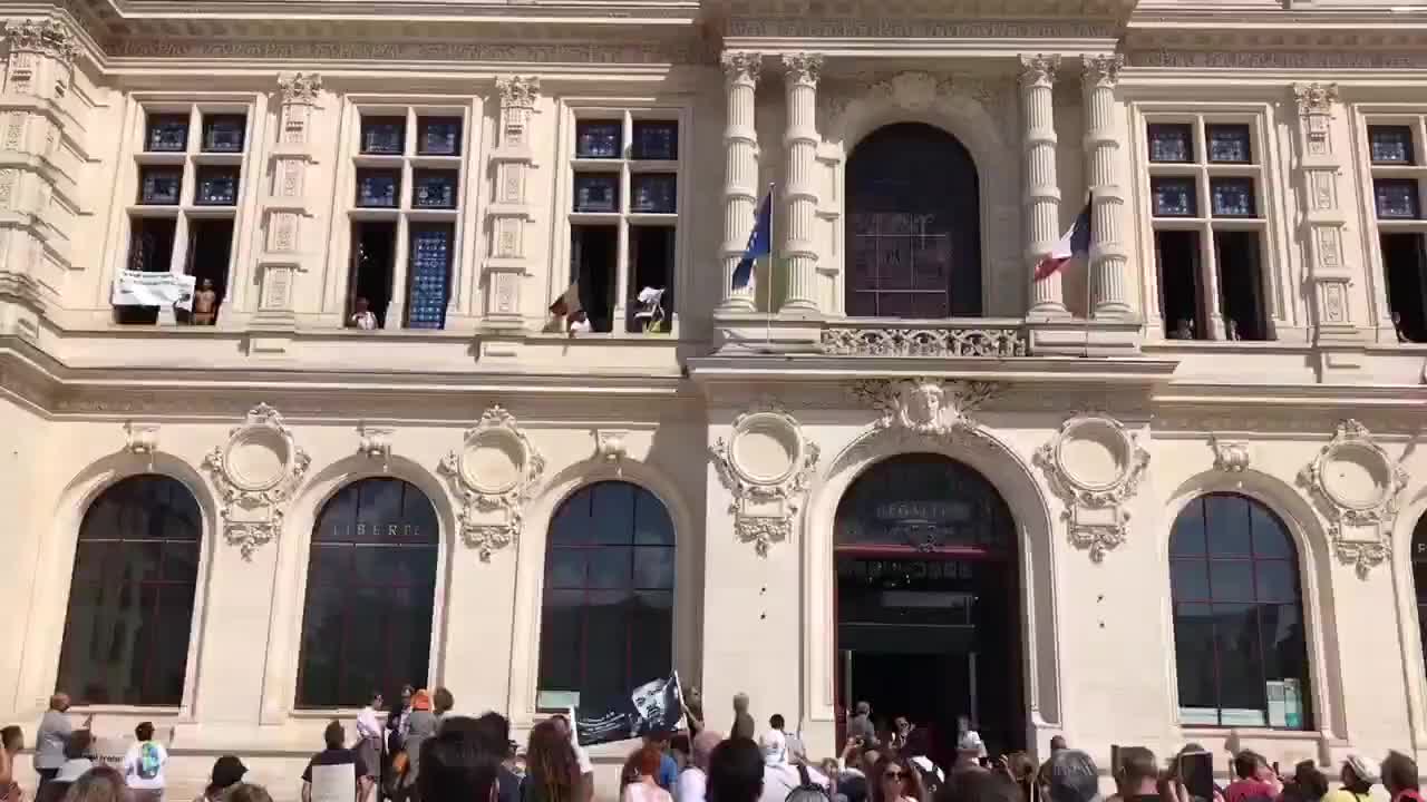 Poitiers,France: freedom protestors stormed the local Town Hall
