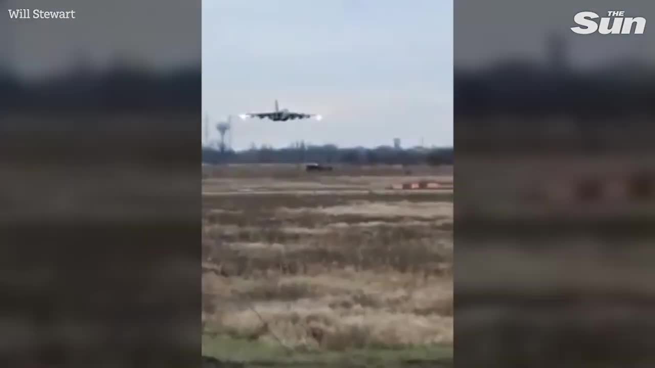 Dramatic moment Russian warplane with Z-insignia bellyflops in emergency landing