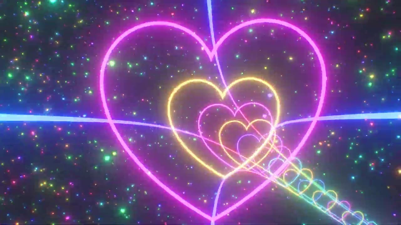 642. Rainbow Neon Glowing Bright Heart Lights Tunnel With