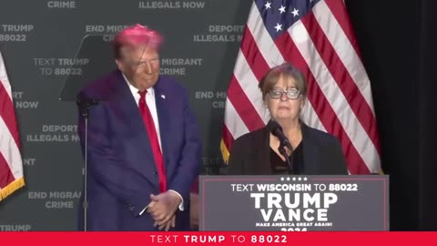 President Trump welcomes Patty Morin to his speech in Wisconsin