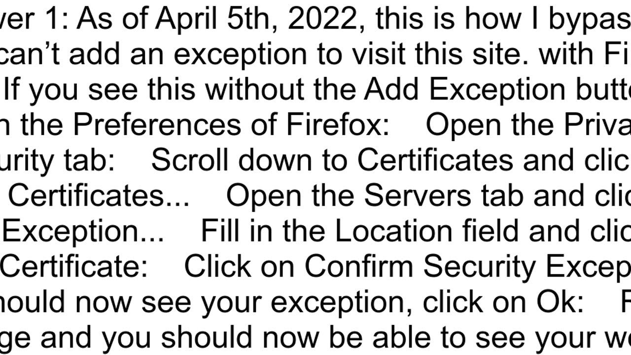 How to get through security error pages in firefox browser