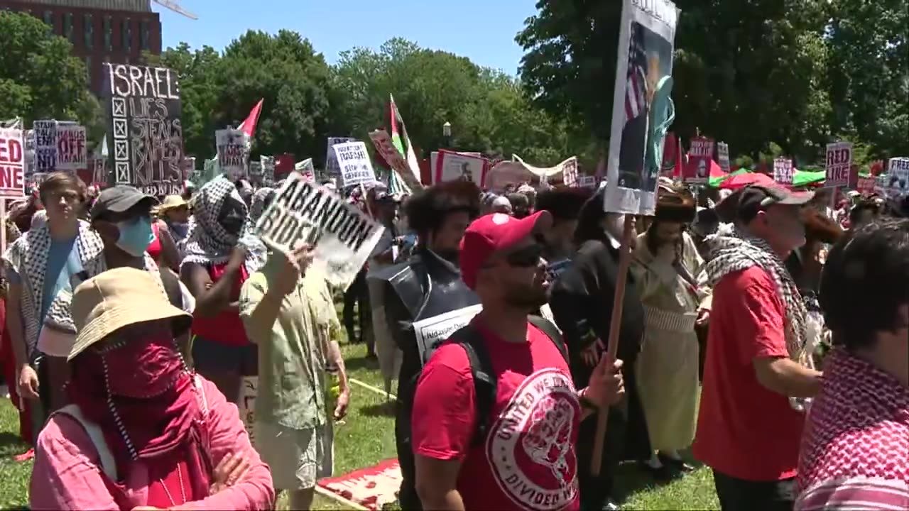 Pro-Palestine protestors gathered in front of the White House