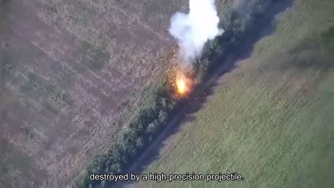 Russian 2C7 "Pion" self-propelled gun of 203 millimeters caliber is destroyed by a high-precision p