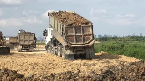 Amazing!!! Bulldozer Action Moving Dirt Filling Connect The Road