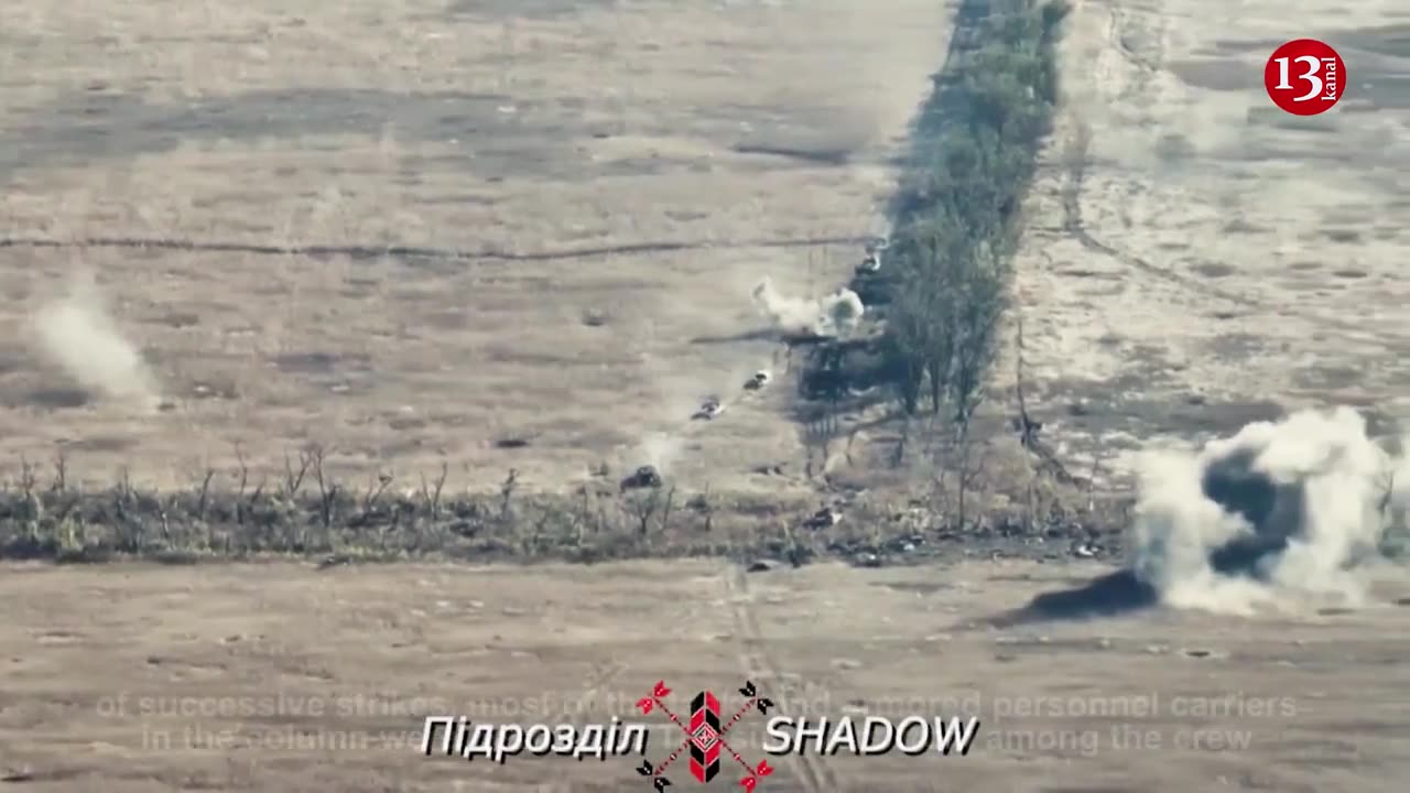 Footage of "herd" of invades escaping from convoy of military equipment that was hit in open area