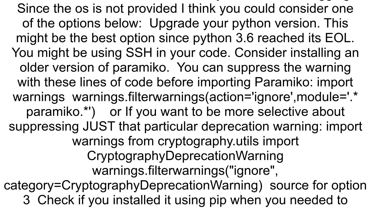 CryptographyDeprecationWarning Python 36 is no longer supported by the Python core team