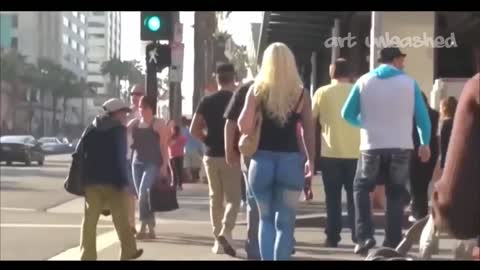Girl Walks around wearing no pants (body paint jeans) 